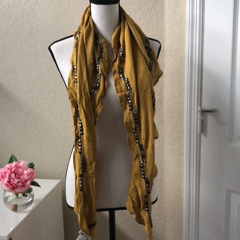 Anthropologie Shawl Chartreuse Citron Color Beaded